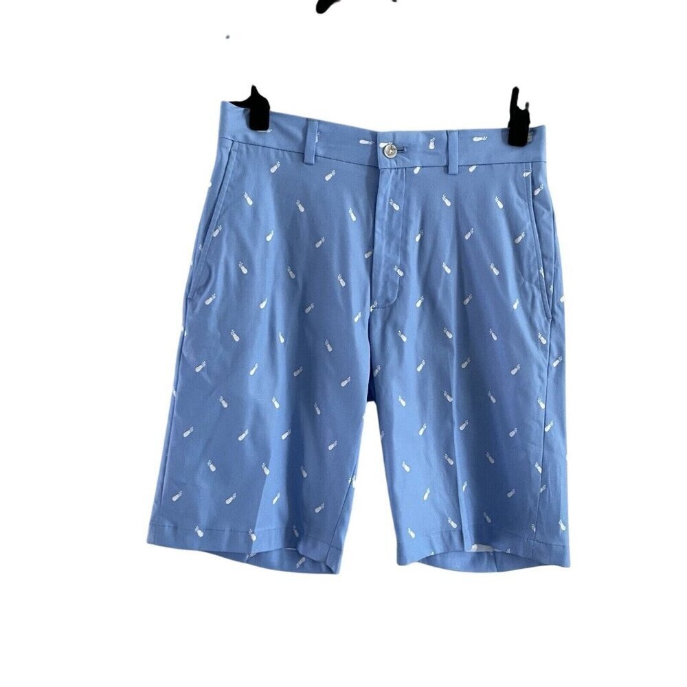 Walter Hagen Men's 30 Light Blue w/White Mini Golf Bag Print Flat Front Shorts